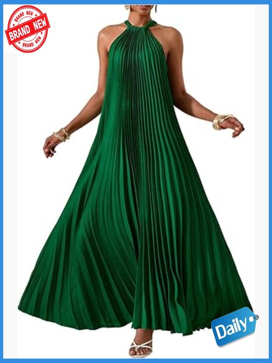 Dresses | Sleeveless Pleated Maxi Dress Bow Tie Back Flowy Beach